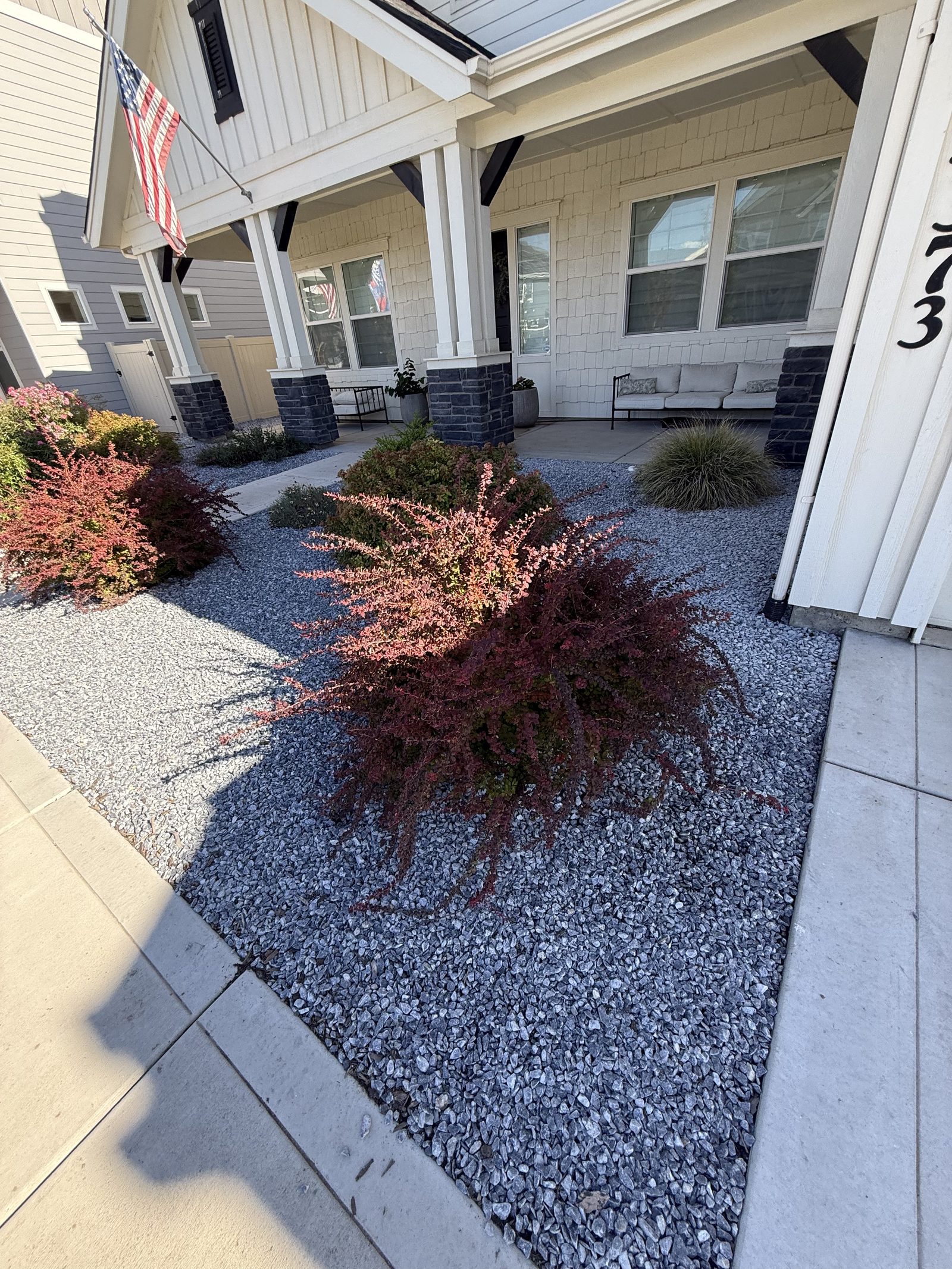 Finished blue gravel front yard — Meridian Idaho